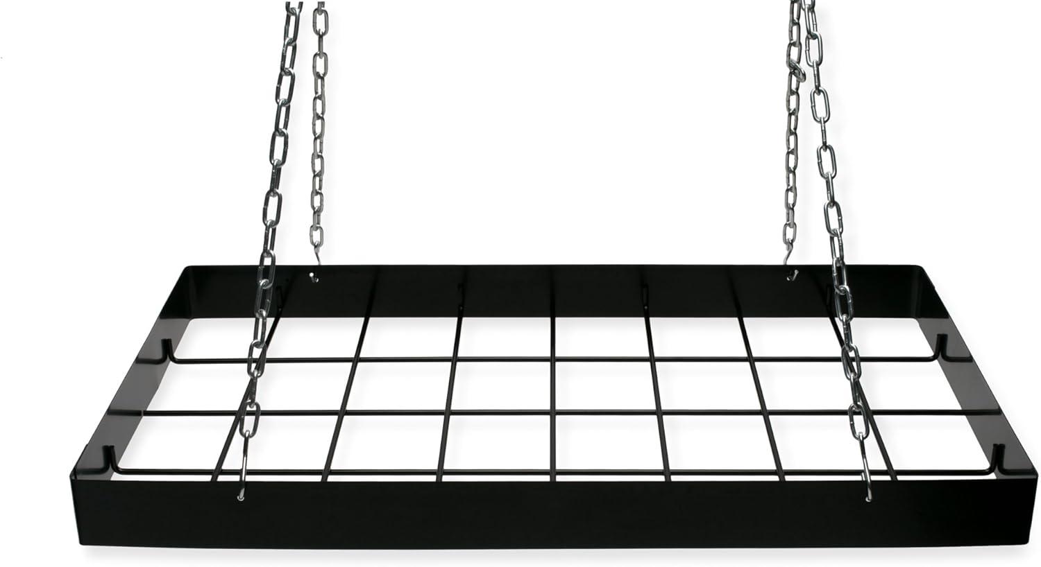 Fox Run Rectangular Hanging Pot Rack with Chains and 6 Hooks, Black Iron