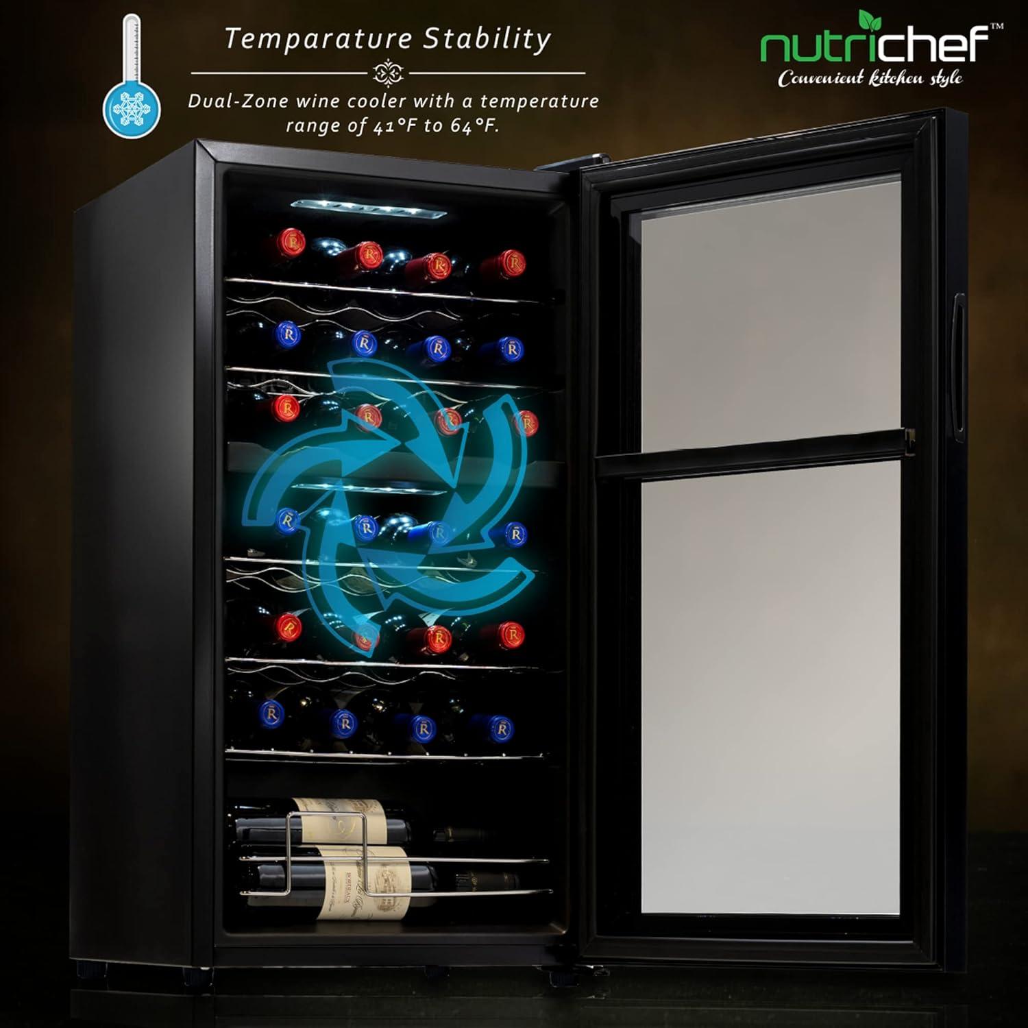 NutriChef 28Bottle Cooler Dual-Zone Refrigerator