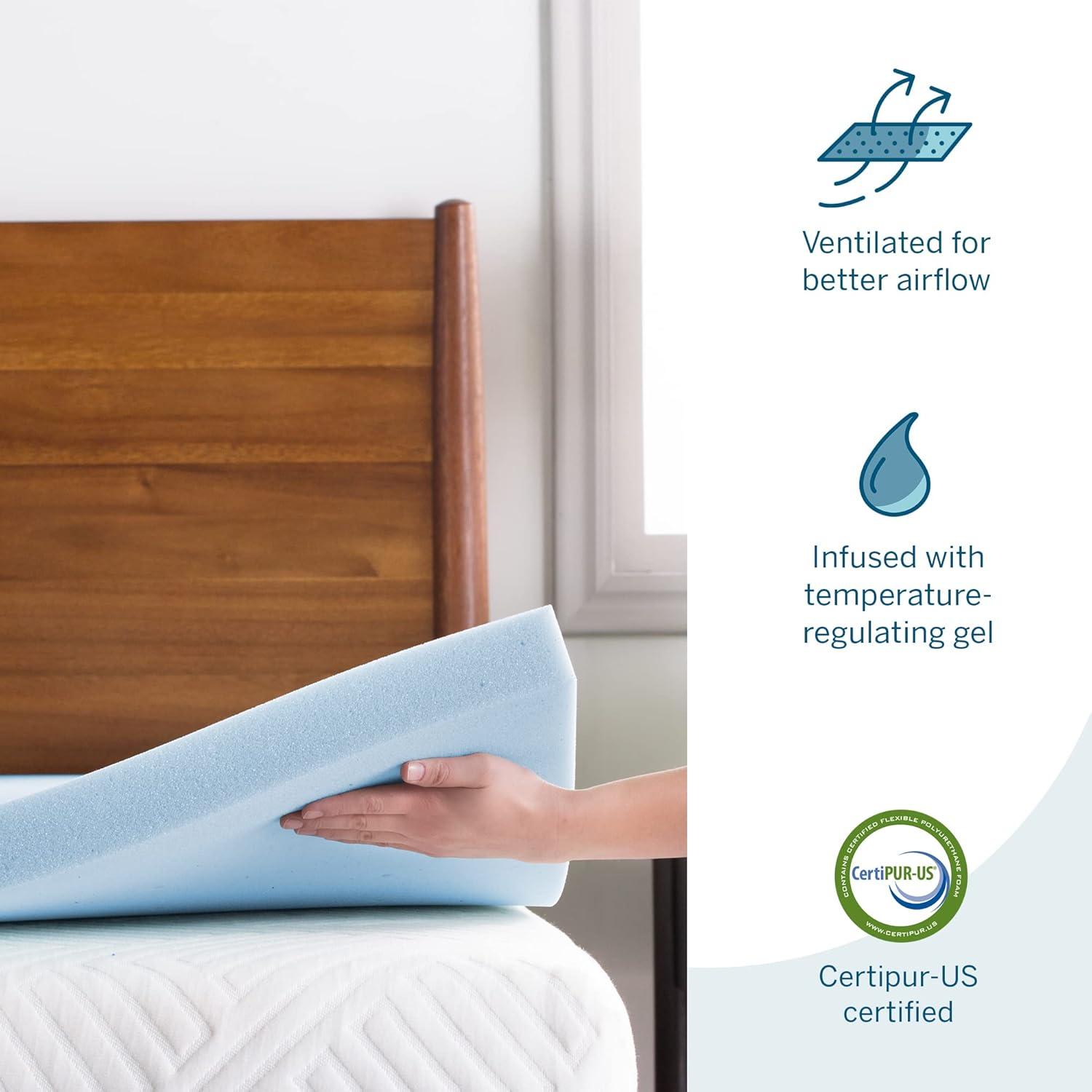 Full Size Blue Gel Memory Foam Mattress Topper