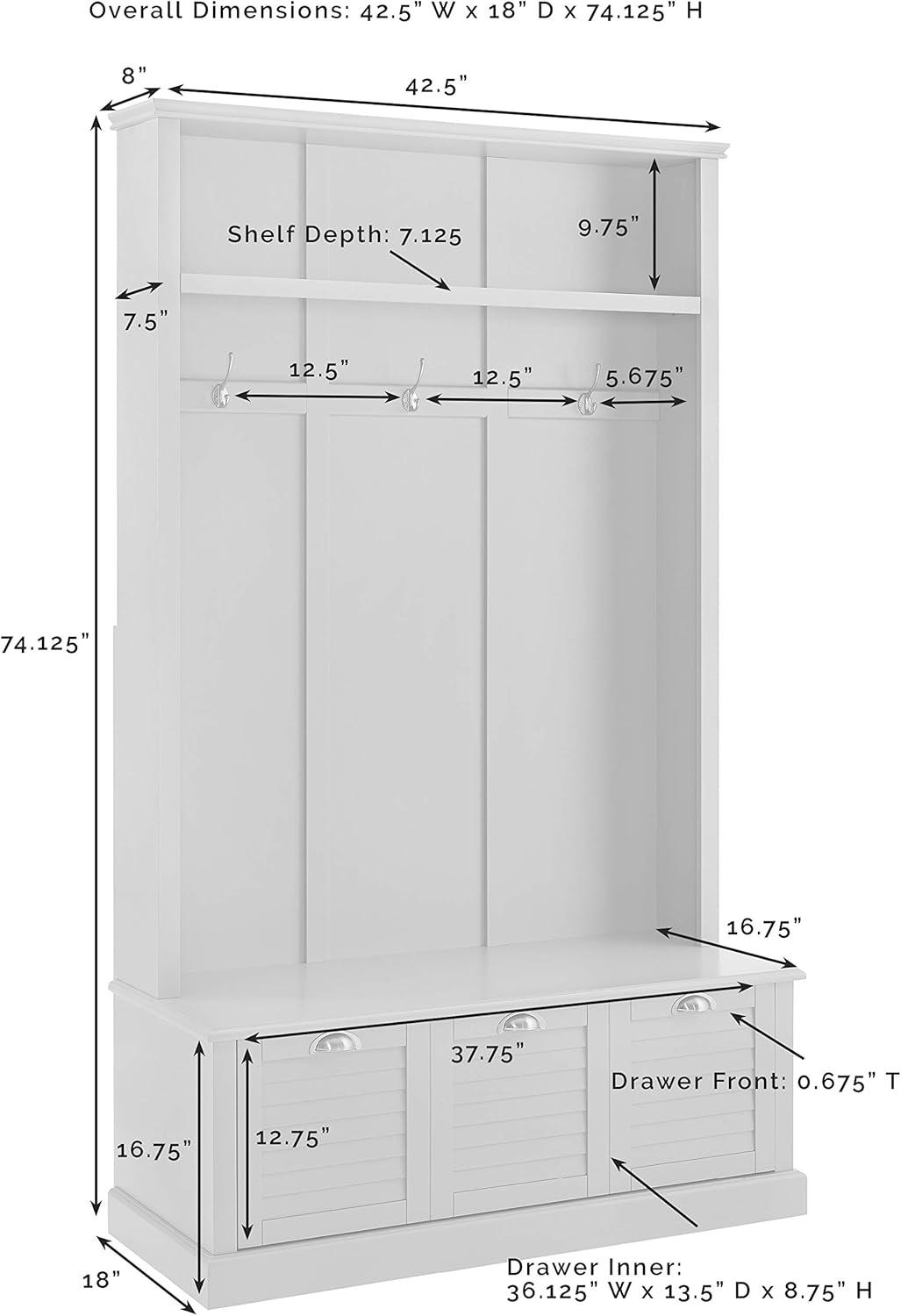Ellison Hall Tree White - Crosley: Organizer Bench with Hooks & Storage Drawer