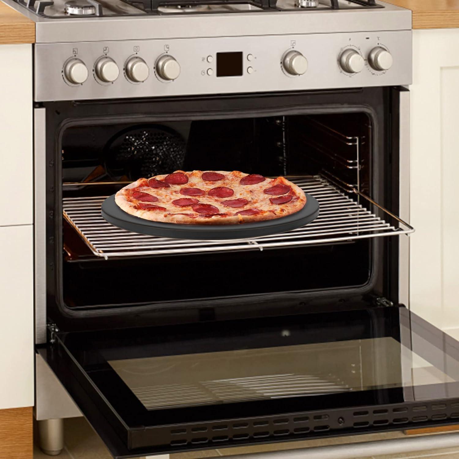 LIFETIME FLOORING LLC Round Pizza Grilling Stone For Oven, BBQ And Grill - 15” Non-Stick Black Ceramic Baking Stone For Pies, Pastry Bread, Calzone - Home Kitchen Accessories