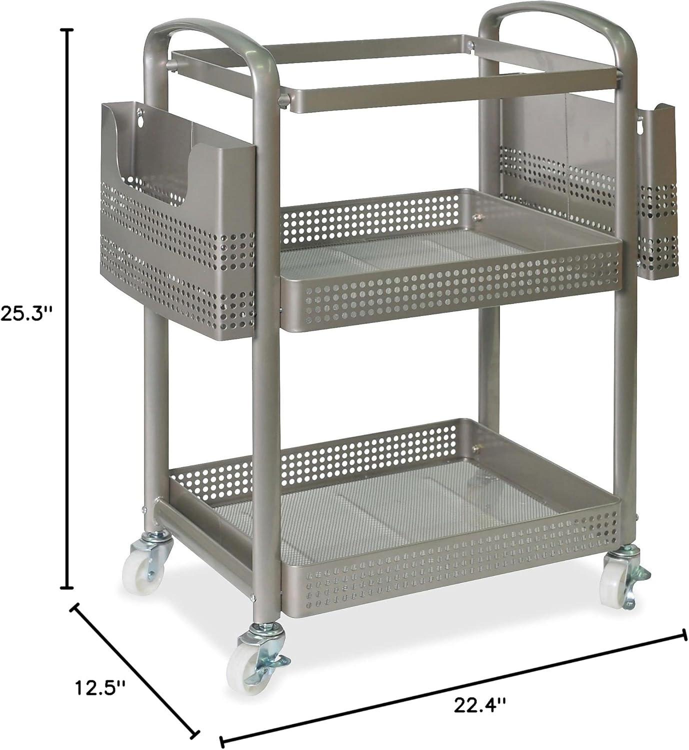 Champagne Metal Mobile File Cart with Side Pockets