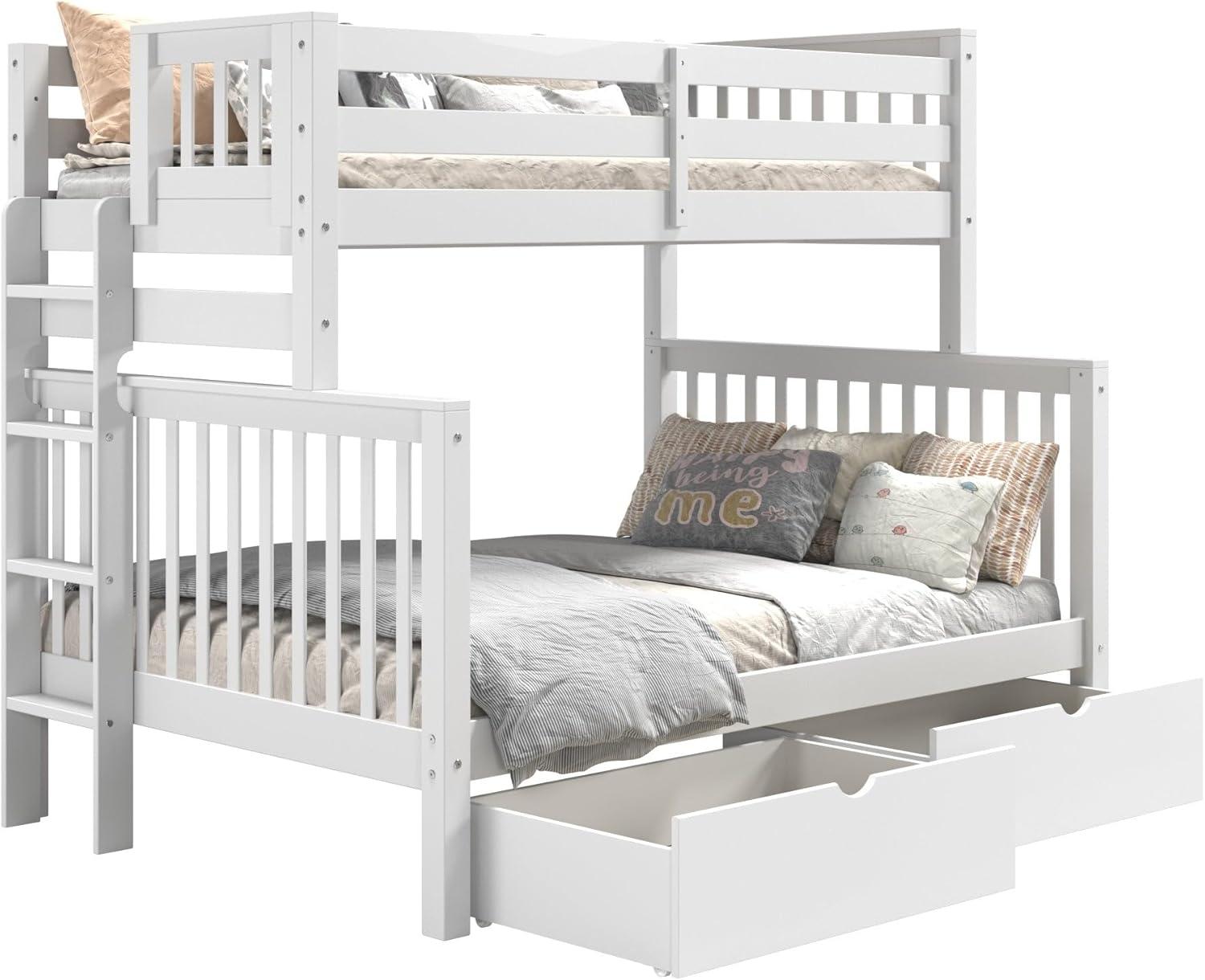 Bedz King Bunk Beds Twin over Full Mission Style with End Ladder and 2 Under Bed Drawers, White