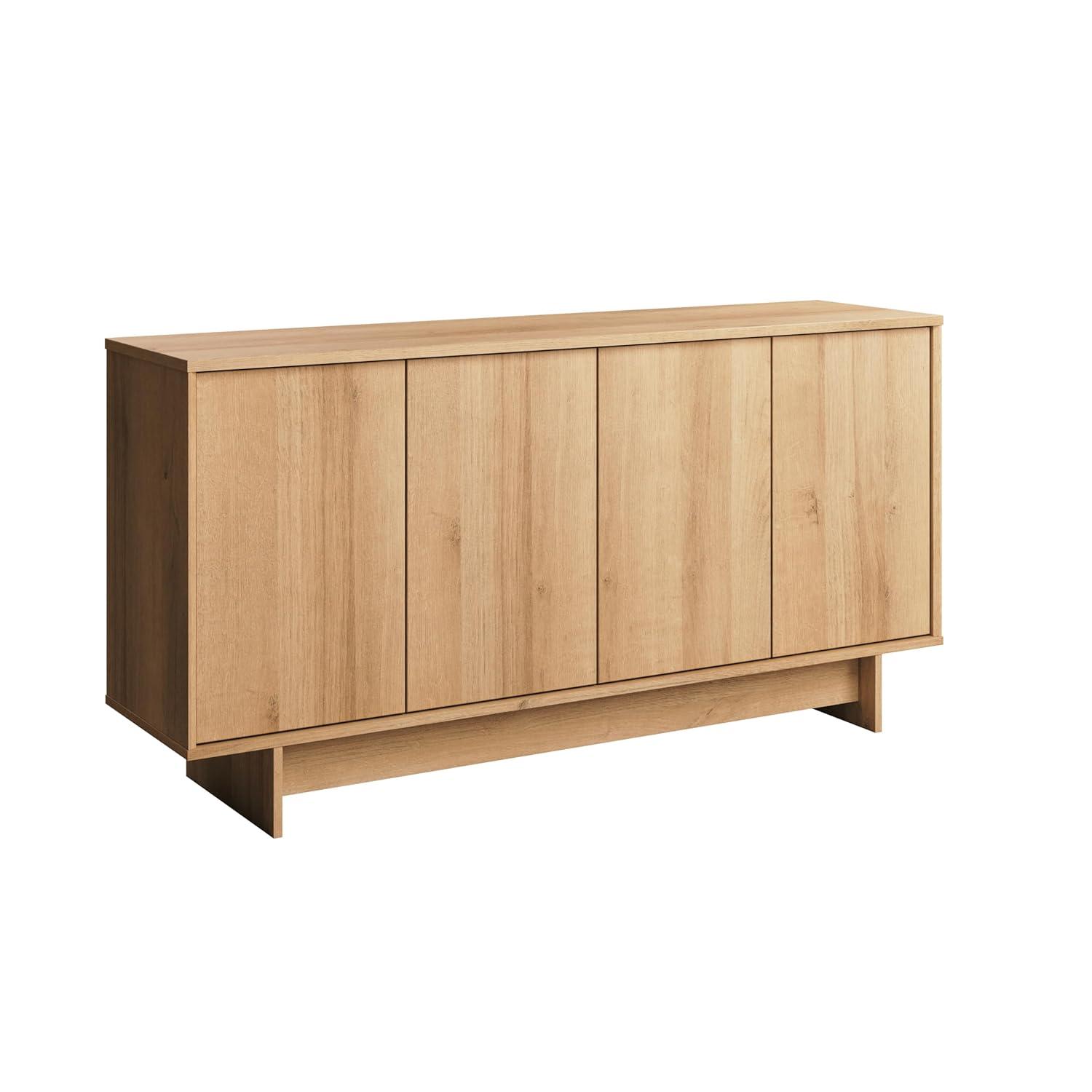 Prepac Natural Oak Finnley Sideboard Cabinet Buffet Cabinet with Storage Accent Cabinet for Living Room, Kitchen, Entryway Cabinet with Adjustable Shelves Push Latch System 16"D x 61.5"W x 30.75"H