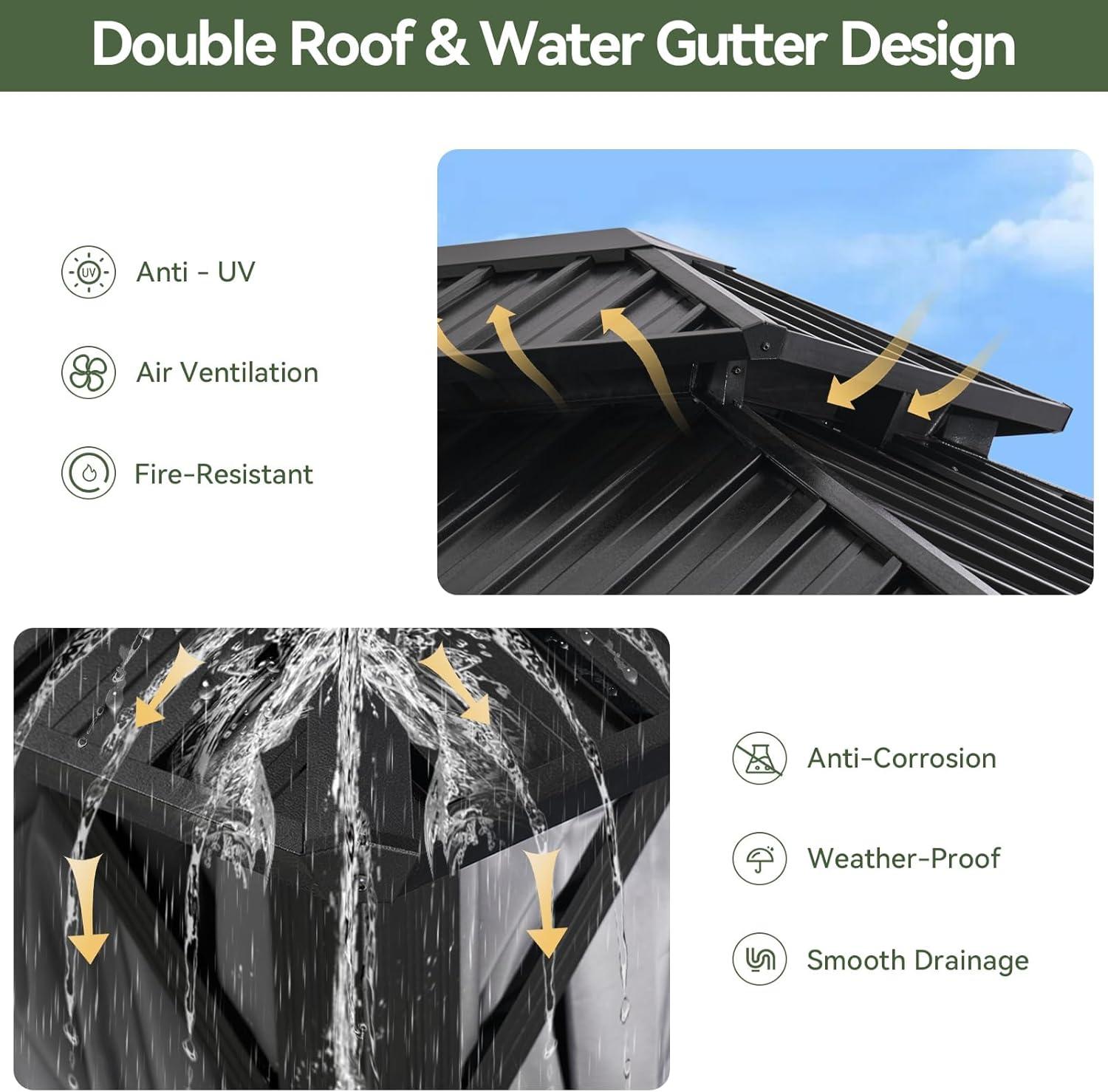 Kozyard Kozyard Alexander Gray Double Roof Hardtop Gazebo with Privacy Curtain Mosquito Netting