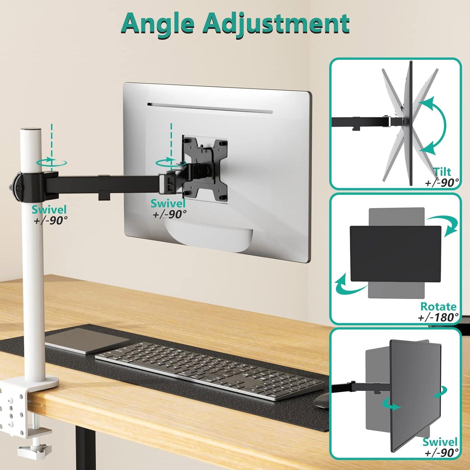 Black Adjustable Steel Single Monitor Arm with Riser