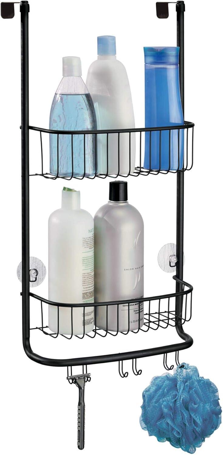 Over-The-Door Hanging Shower Caddy Organizer, The Forma Collection – 12” X 6.5” X 24”, Matte Black