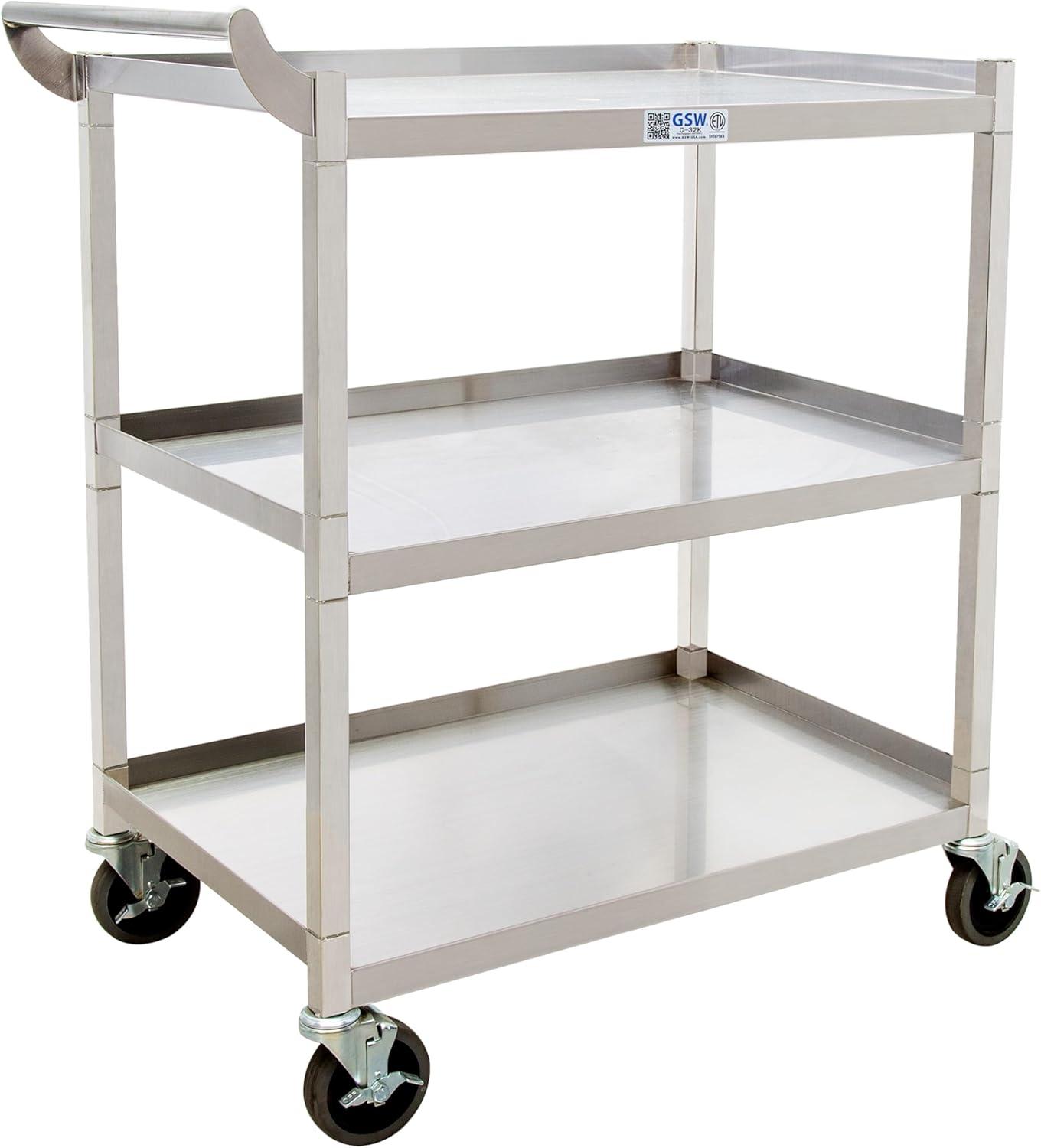 GSW C-32K GSW Stainless Steel Solid 1-Inch Tubular Utility Cart with 5-Inch Swivel Casters, NSF Approved