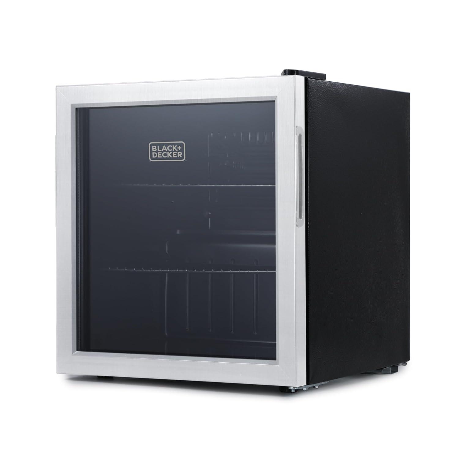 BLACK+DECKER 1.7 Cu. Ft. Beverage Cooler with Double Pane Glass Door, Drink Fridge & Beverage Refrigerator with 63-Can Capacity