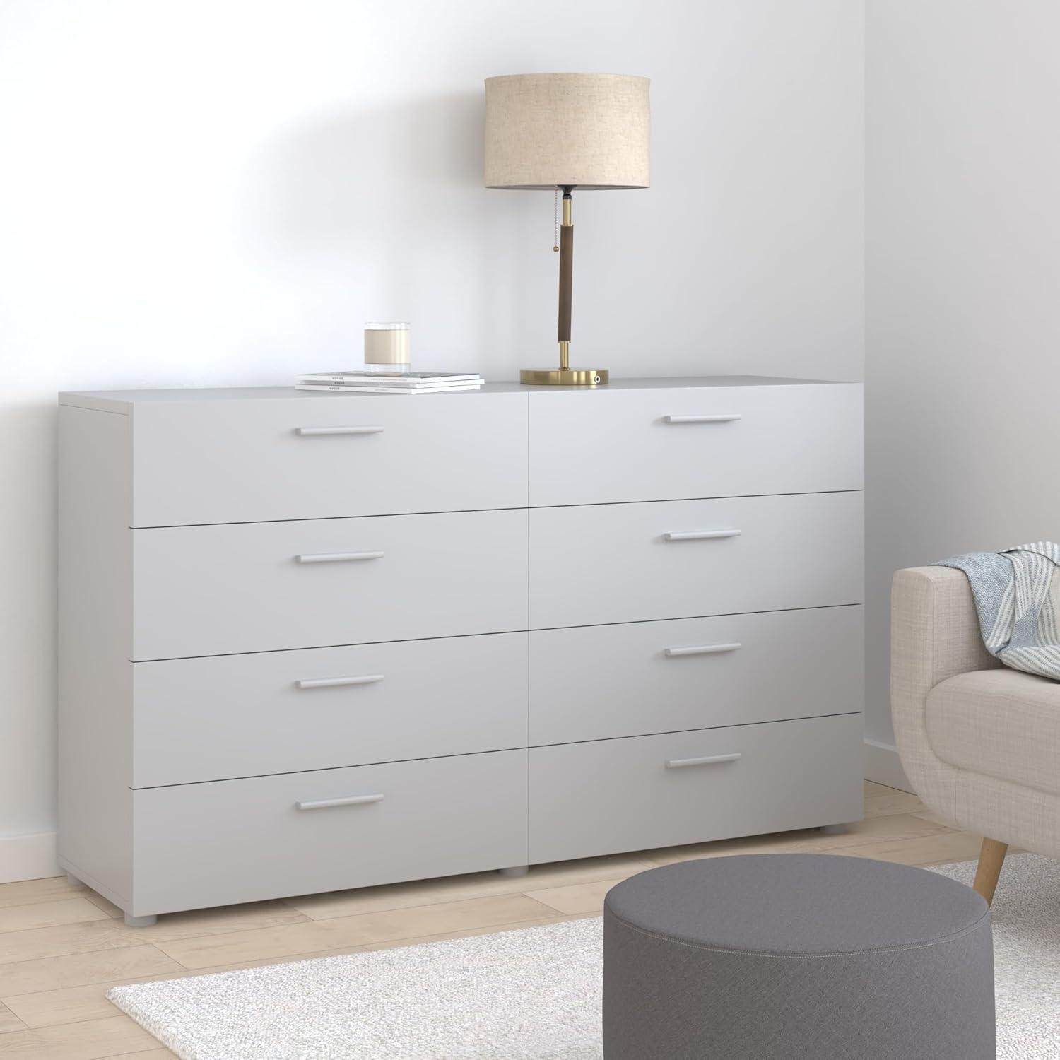 Tvilum,Austin 8 Drawer Double Dresser, Oak Structure/White High Gloss