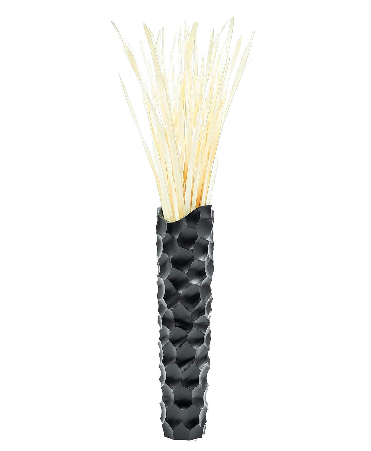 Leewadee Large Black Home Decor Floor Vase – Wooden 28 inches Tall Farmhouse Decor Flower Holder for Fake Plant and Pampas Grass