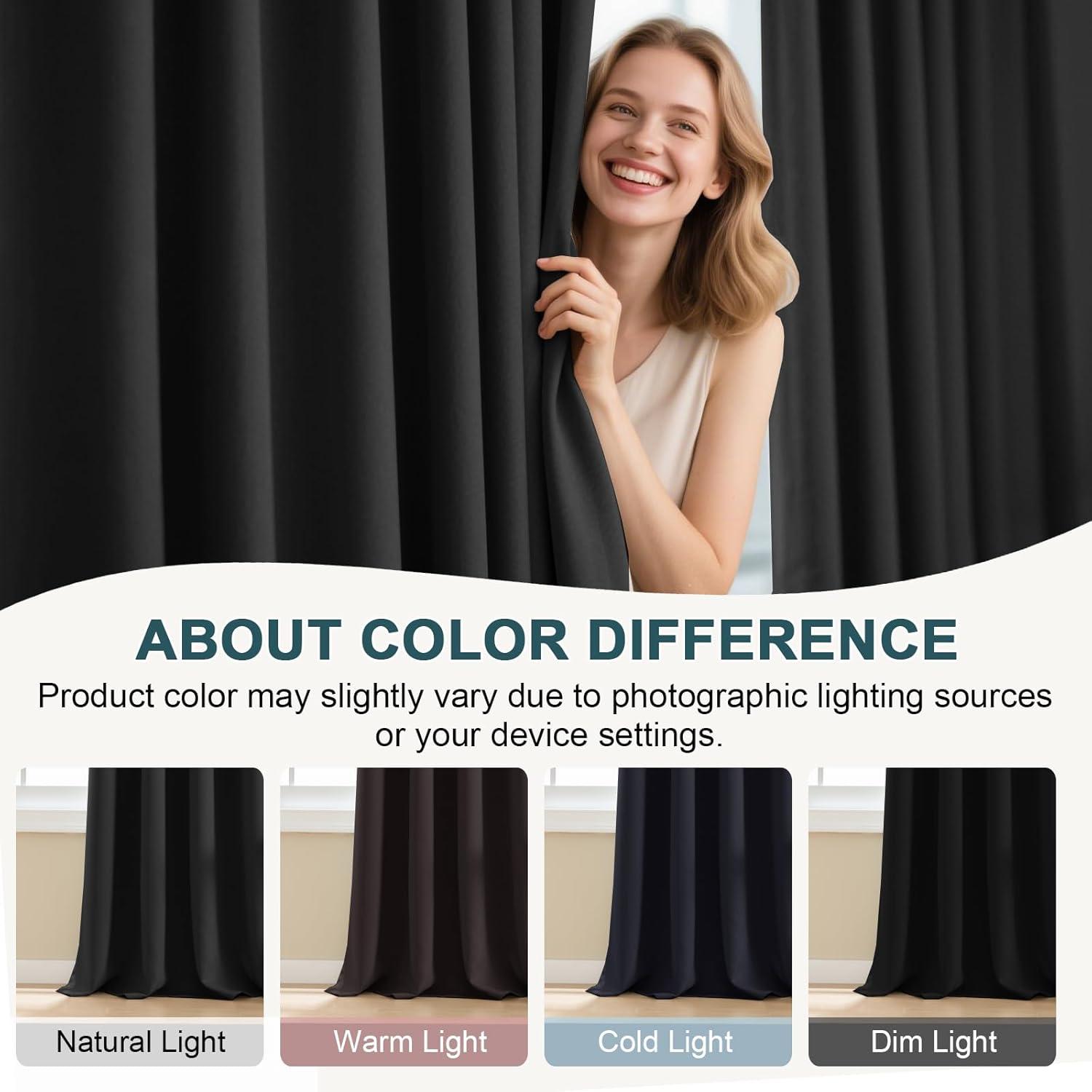 Coodeto Short Blackout Curtains Black, Set of 2, W52 x L63 - Blackout Curtains for Kitchen and Kids Bedroom