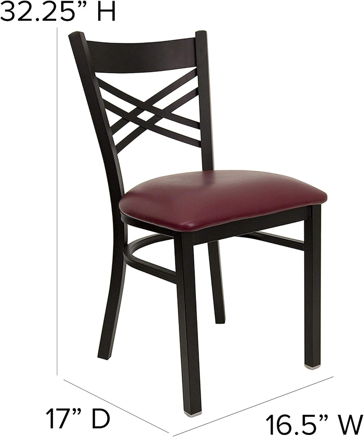 Flash Furniture HERCULES Series Black ''X'' Back Metal Restaurant Chair - Burgundy Vinyl Seat