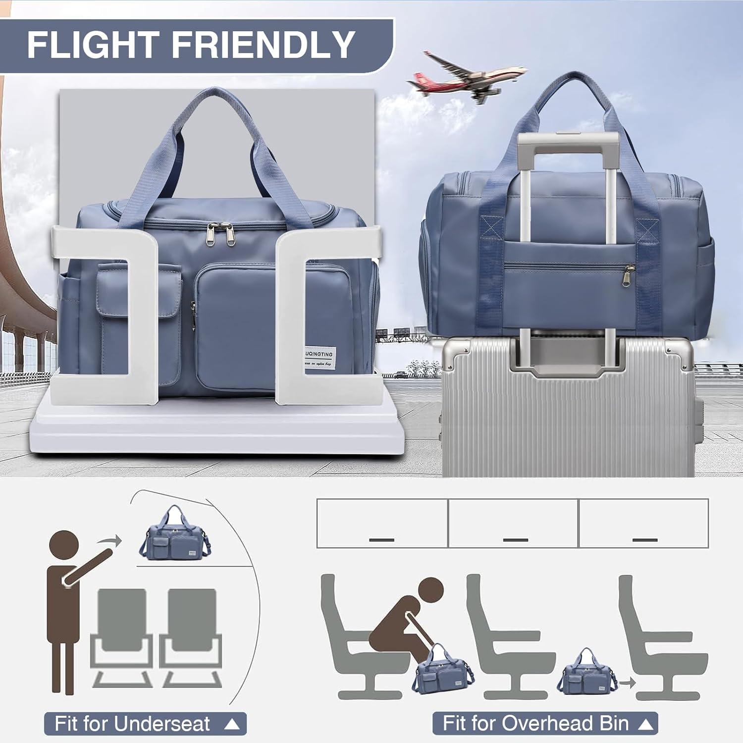 Small Gym Bag for Women, Waterproof Travel Duffle Bag Carry On Weekender Bag with Shoe Compartment & Wet Pocket, Gym Tote Bag for Travel, Workout, Sport