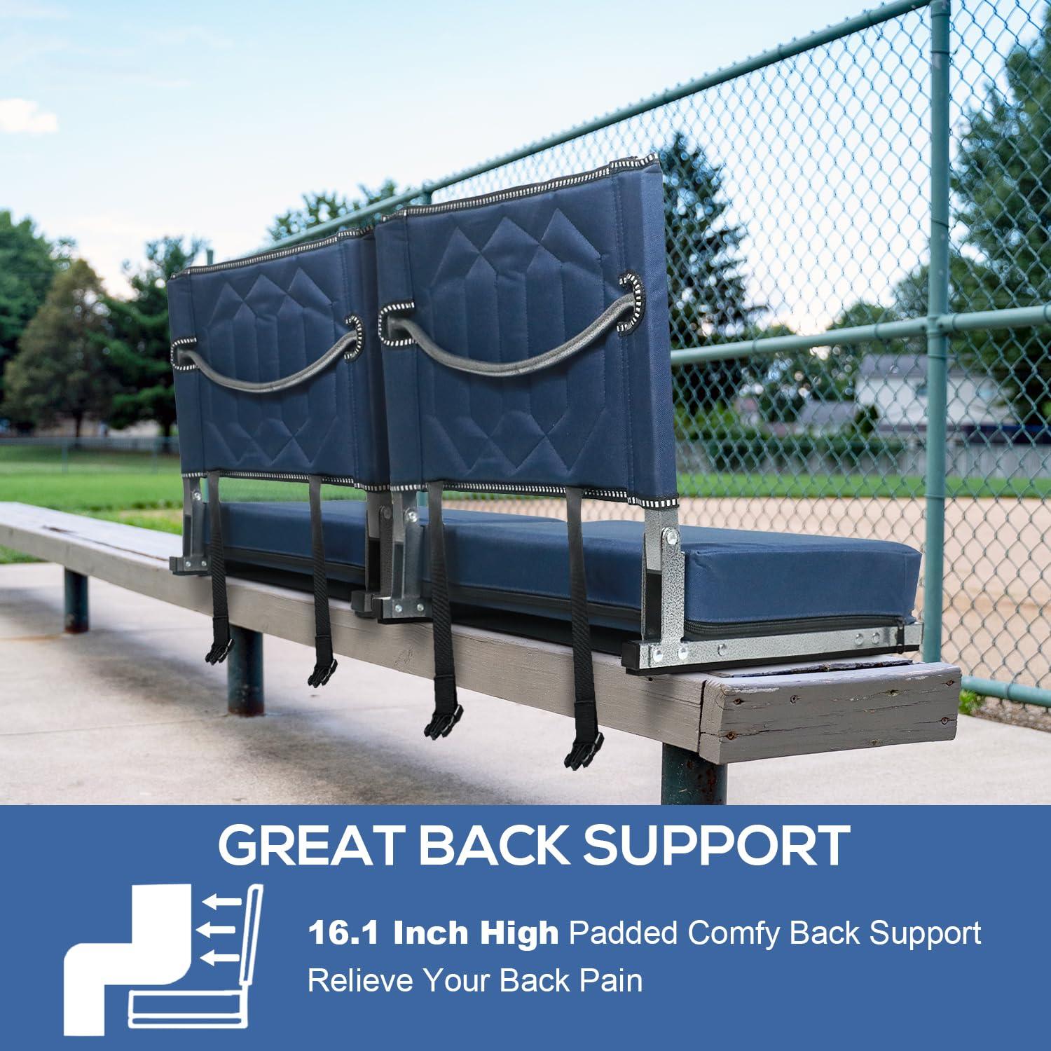 Blue Portable Folding Stadium Seat with Back Support and Cushion
