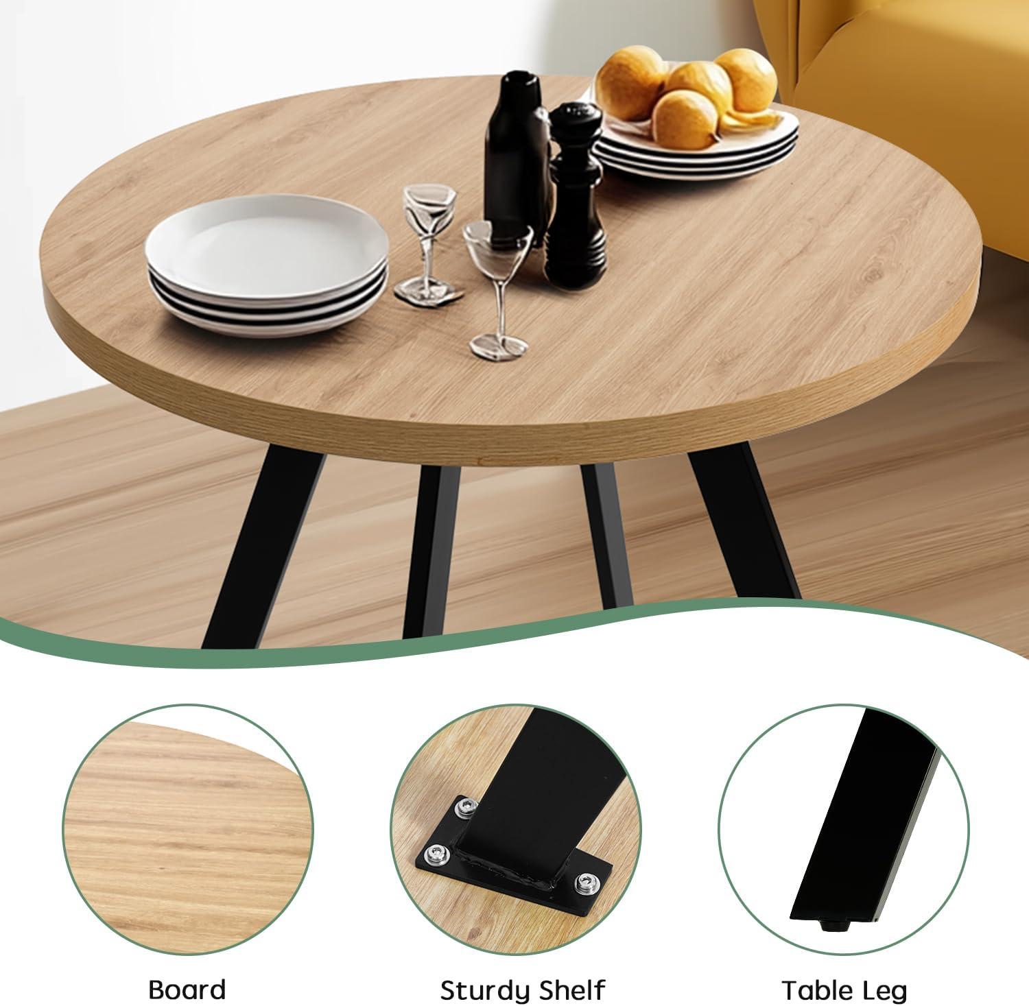 CangLong 35.5" Round Dining Table Mid-Century Modern Table with Solid Metal Legs Leisure Table for Home, Conference, Office & Restaurant, Oak