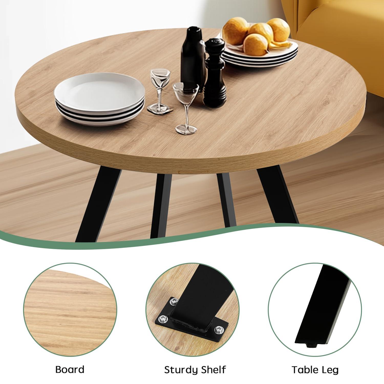 CangLong 35.5" Round Dining Table Mid-Century Modern Table with Solid Metal Legs Leisure Table for Home, Conference, Office & Restaurant, Oak