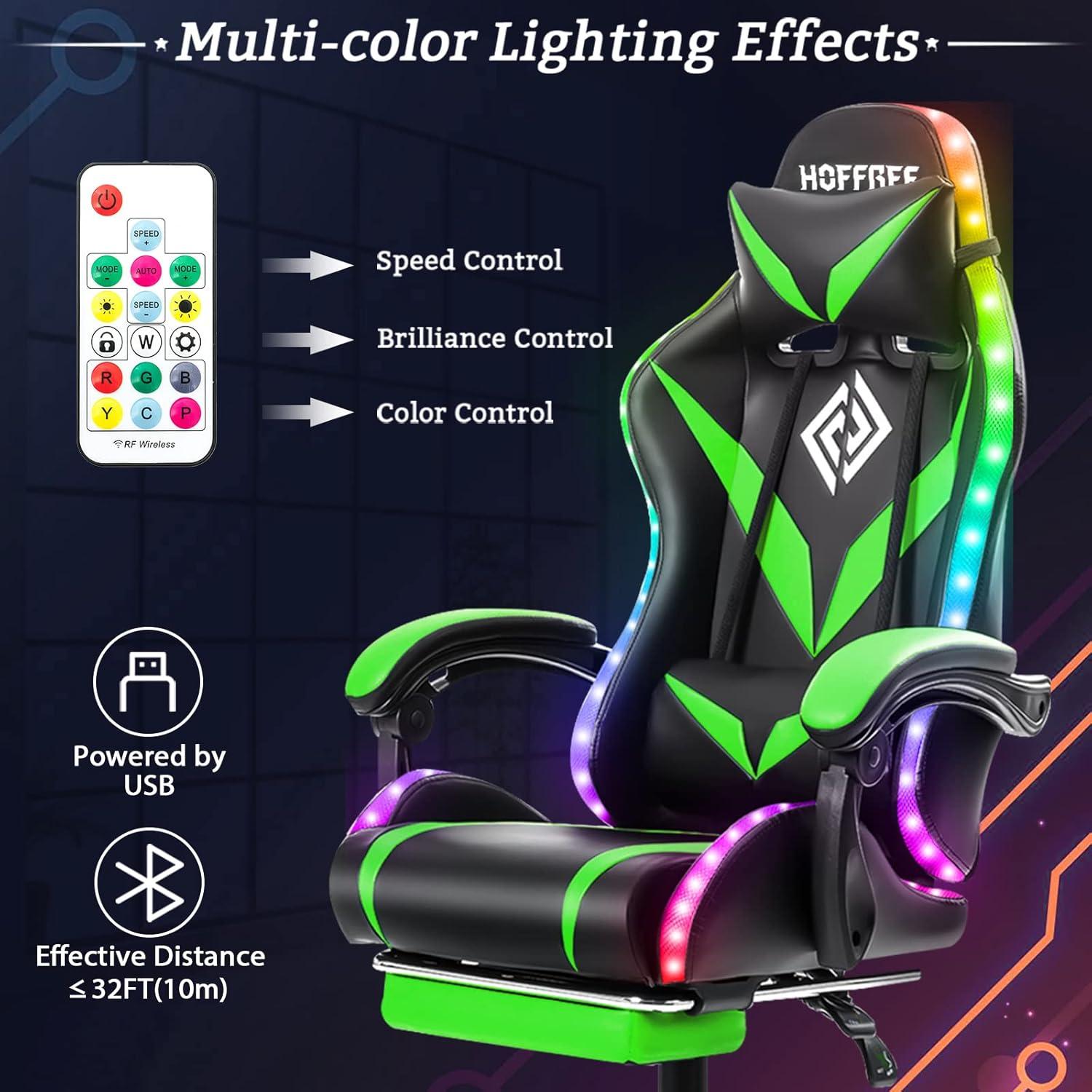 Hoffree Hoffree Massage Ergonomic Gaming Chair with Bluetooth Speakers and RGB LED Lights