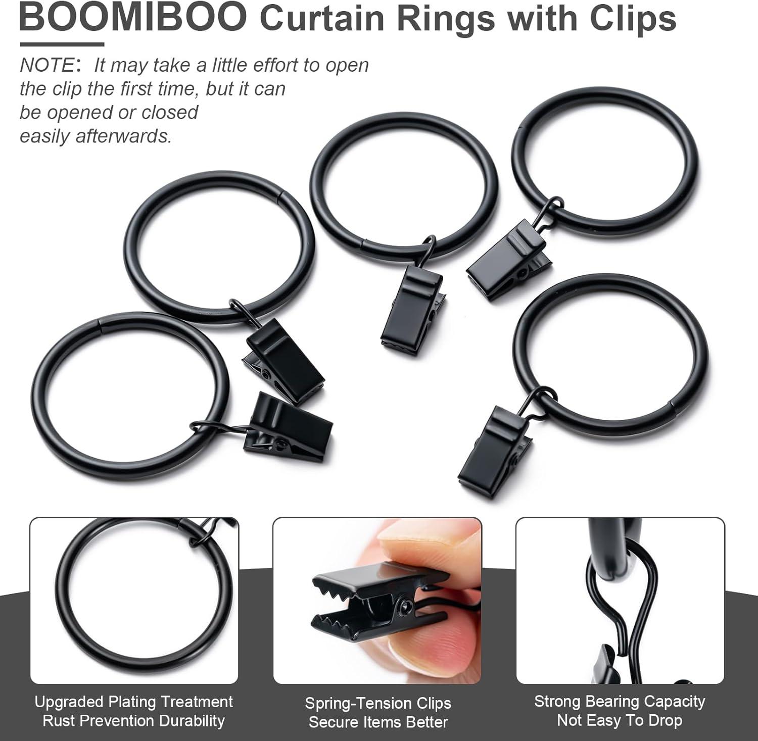 40 Pack Curtain Rings with Clips, Drapery Clips with Rings, Hangers Drapes Rings 1.26 Inch Interior Diameter, Fits up to 1 Inch Curtain Rod, Vintage Black Black 1.26" I D 40 Pack