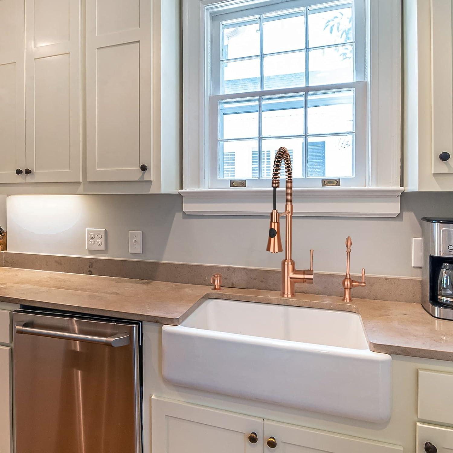 Akicon Pre-Rinse Spring Kitchen Faucet, Single Level with Pull Down Sprayer Copper Copper Finish