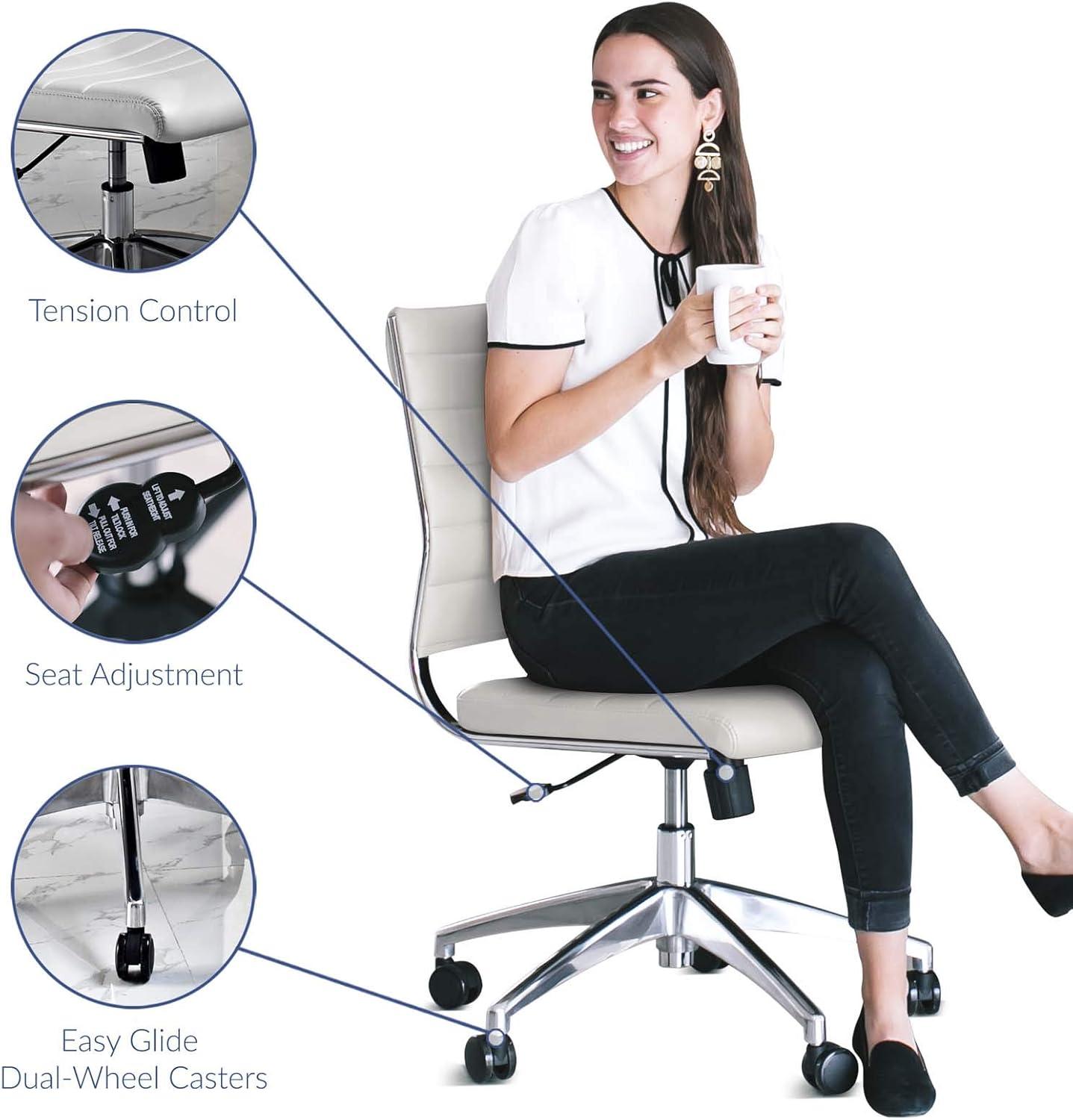 White Vinyl Armless Swivel Task Chair with Metal Base