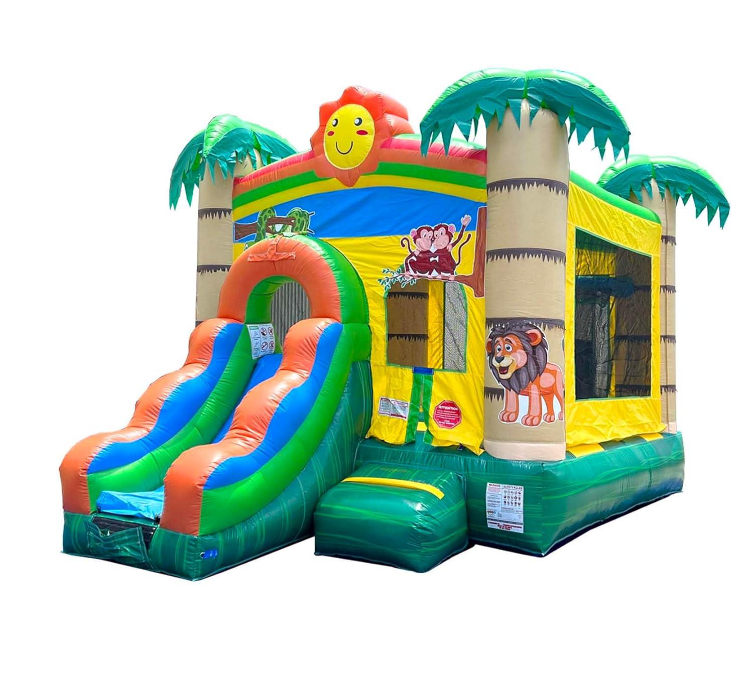 Pogo Bounce House Crossover Bounce House with Slide, Tropical Smiley Face, No Blower