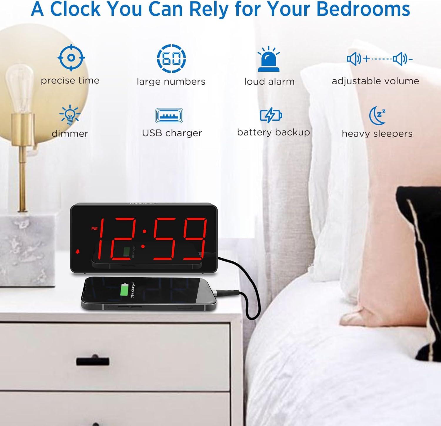 Black Rectangular Digital Alarm Clock with Red Digits