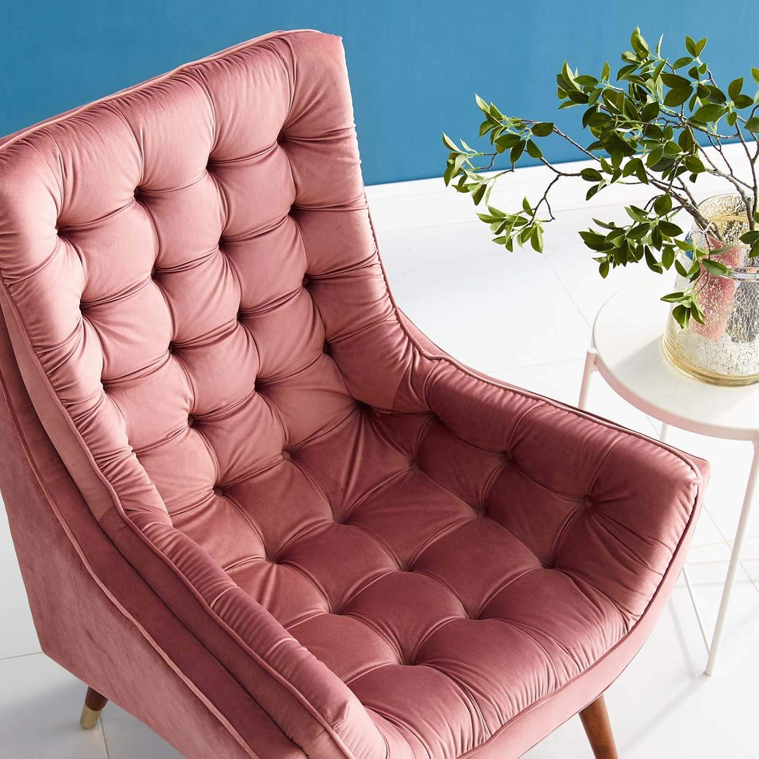 Modway Suggest Button Tufted Performance Velvet Lounge Chair in Dusty Rose