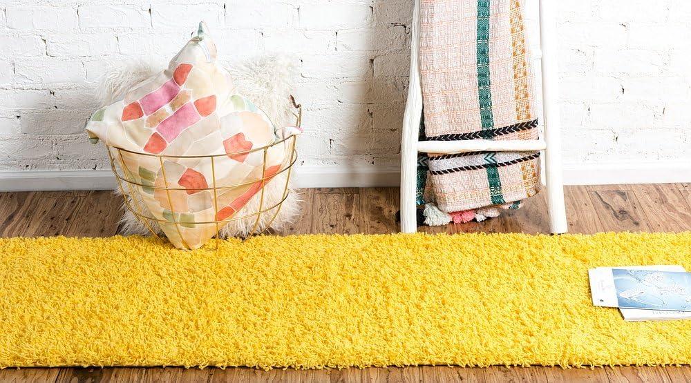 Tuscan Sun Yellow Luxurious Shag Runner Rug 2' x 6' 5"