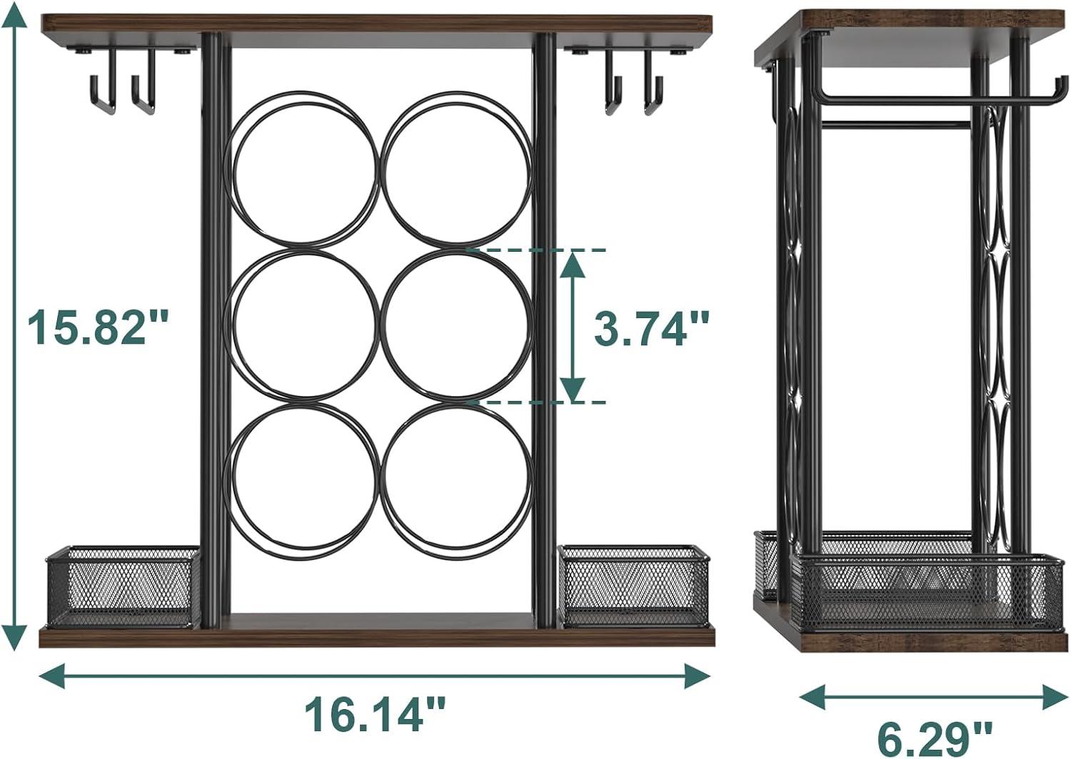 3-Tier Dark Brown Wood and Black Metal Wine Rack