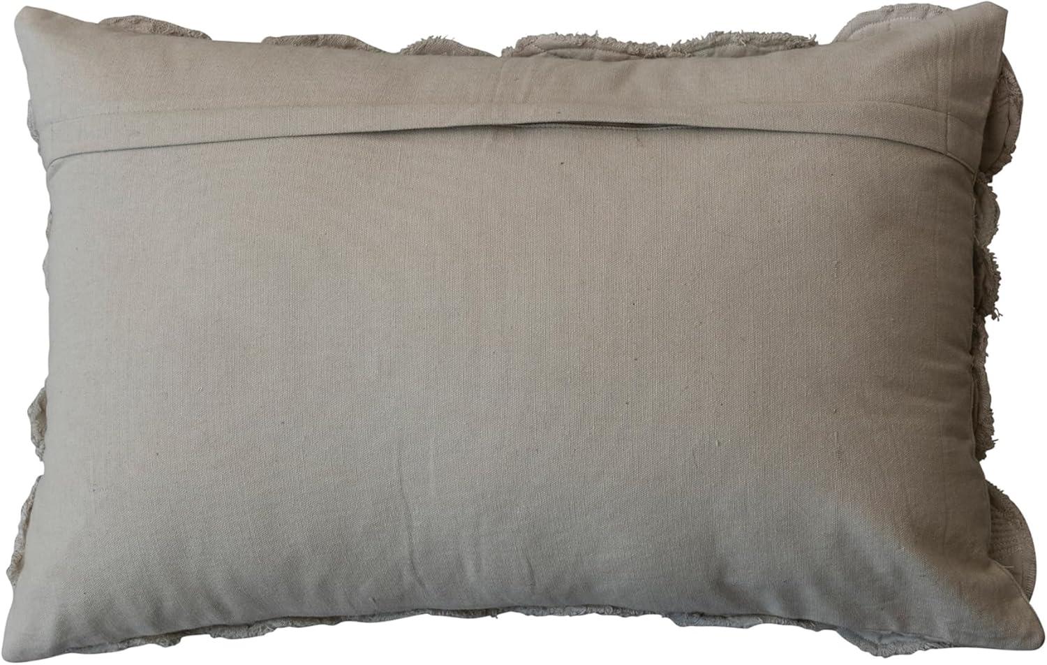 Sage Cotton Lumbar Pillow with Quilted Seashells