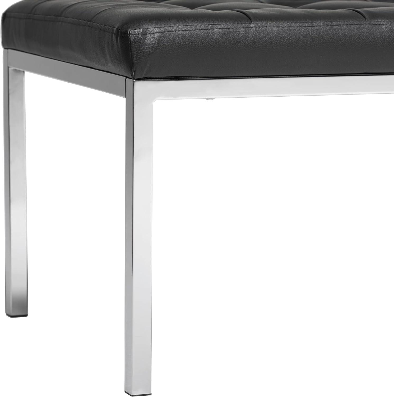Lintel 60'' Ebony Bonded Leather Tufted Bench with Chrome Finish