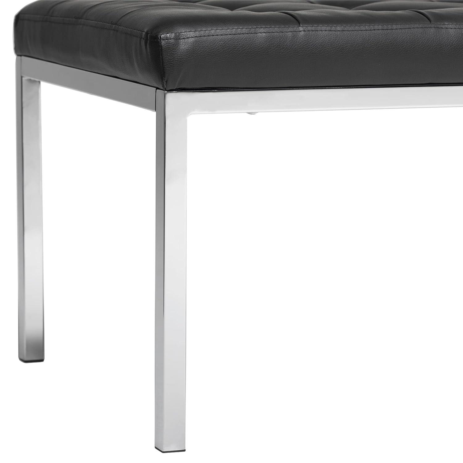 Lintel 60'' Ebony Bonded Leather Tufted Bench with Chrome Finish