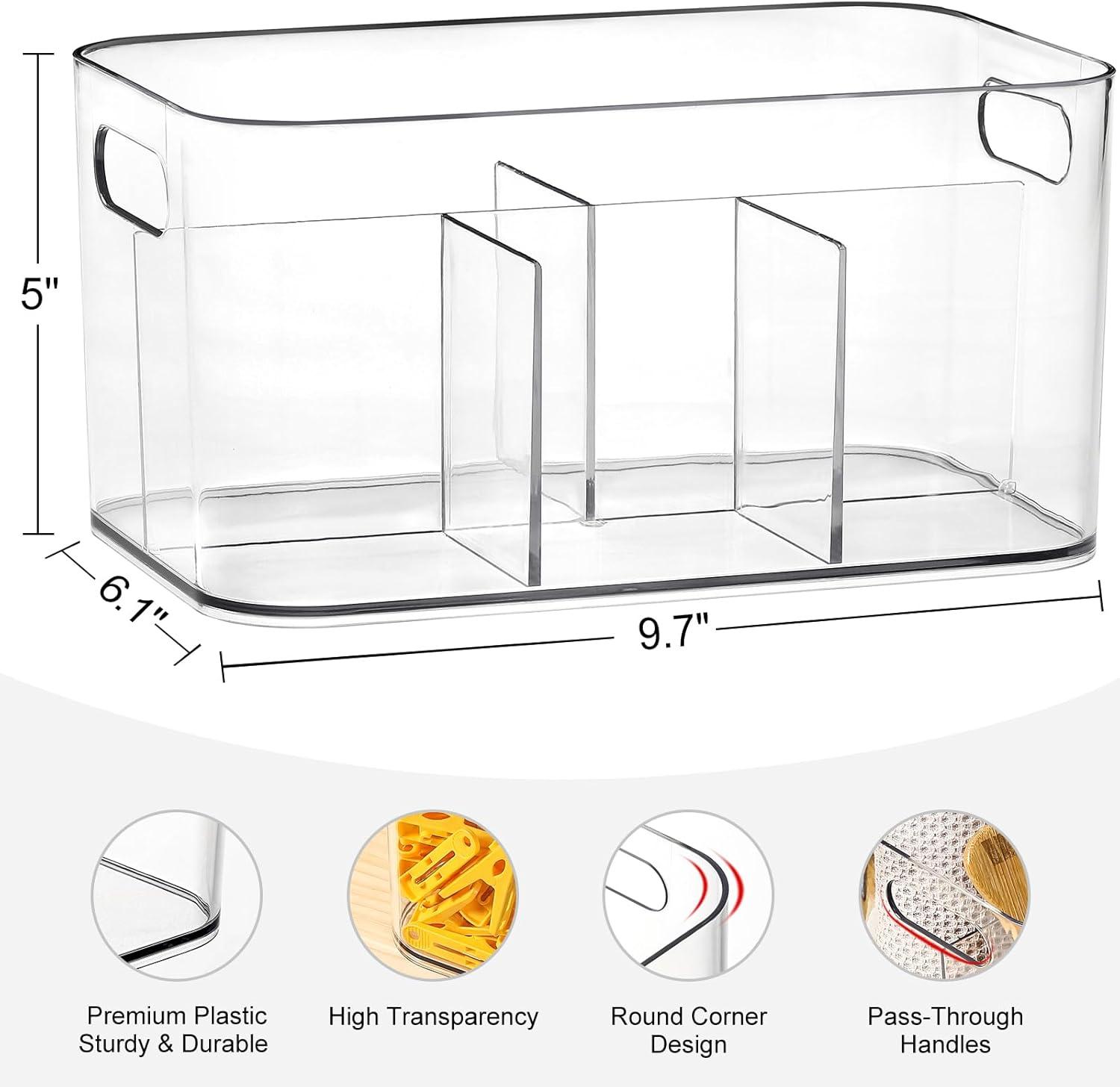 Clear Plastic 5-Compartment Tabletop Organizer Bin