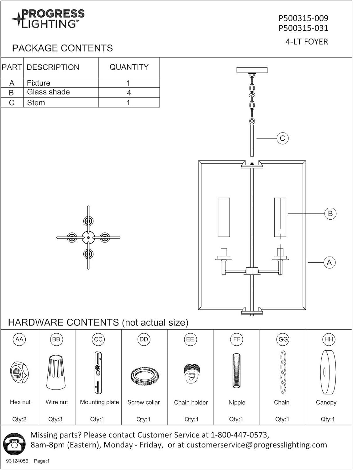 Progress Lighting Kellwyn 4-Light Foyer Pendant, Brushed Nickel, Clear Glass