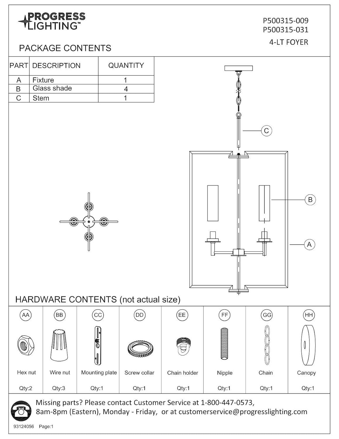 Progress Lighting Kellwyn 4-Light Foyer Pendant, Brushed Nickel, Clear Glass