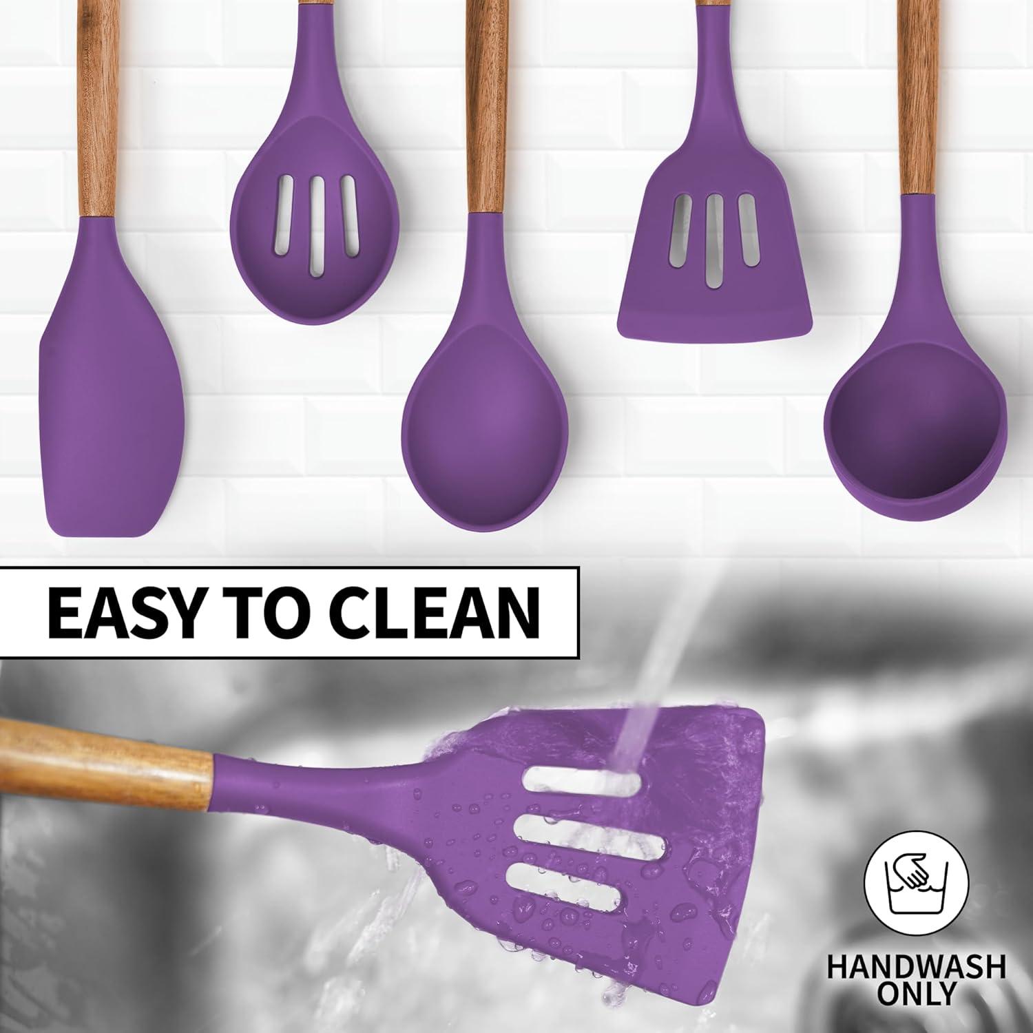 Zulay Kitchen Zulay Kitchen 5 Piece Silicone Utensils Set With Authentic Acacia Wood Handles - Dark Blue
