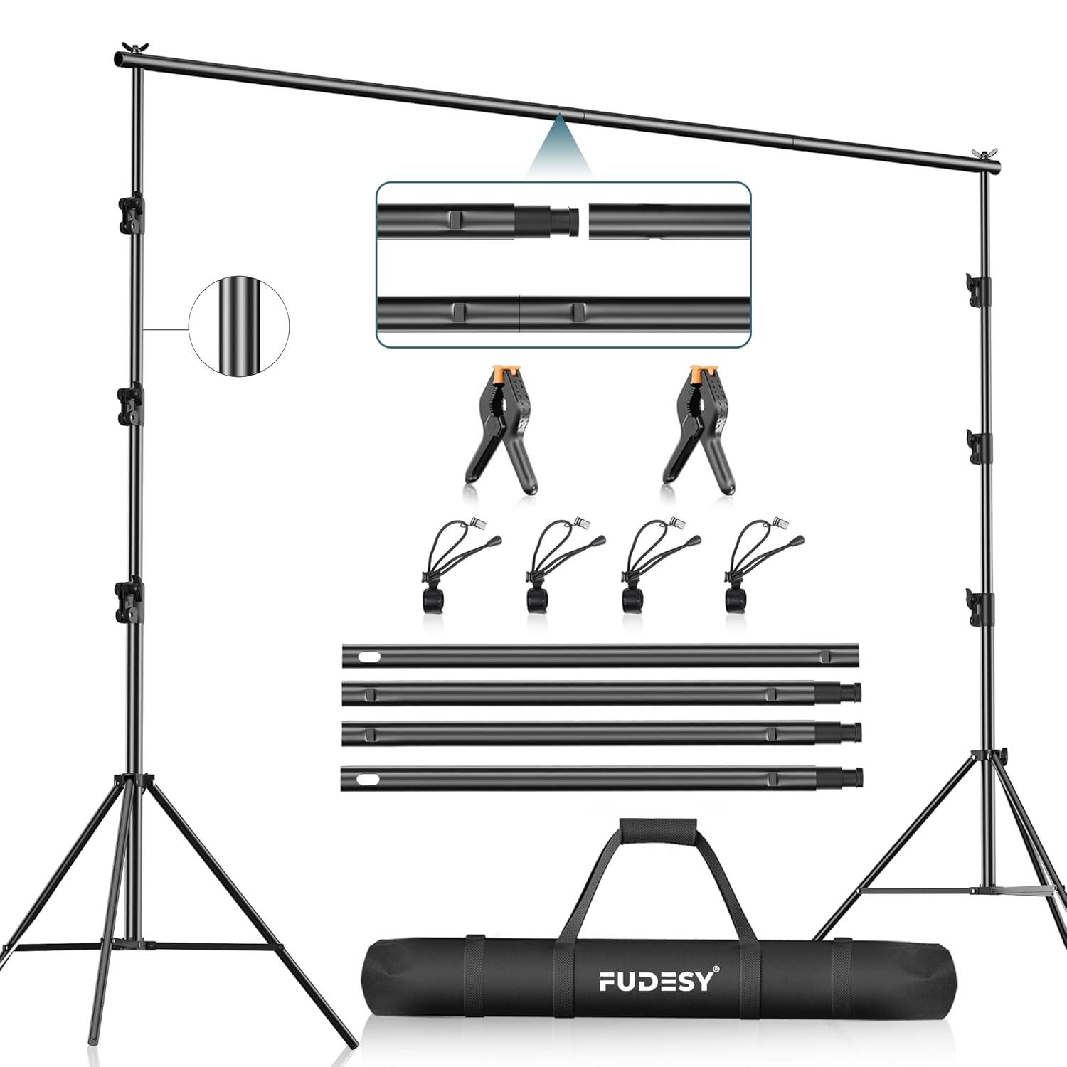 FUDESY Photo Video Studio 10 x 10Ft Heavy Duty Adjustable Backdrop Stand,Background Support System for Photography with Carry Bag, 6 Pcs Clip Clamps