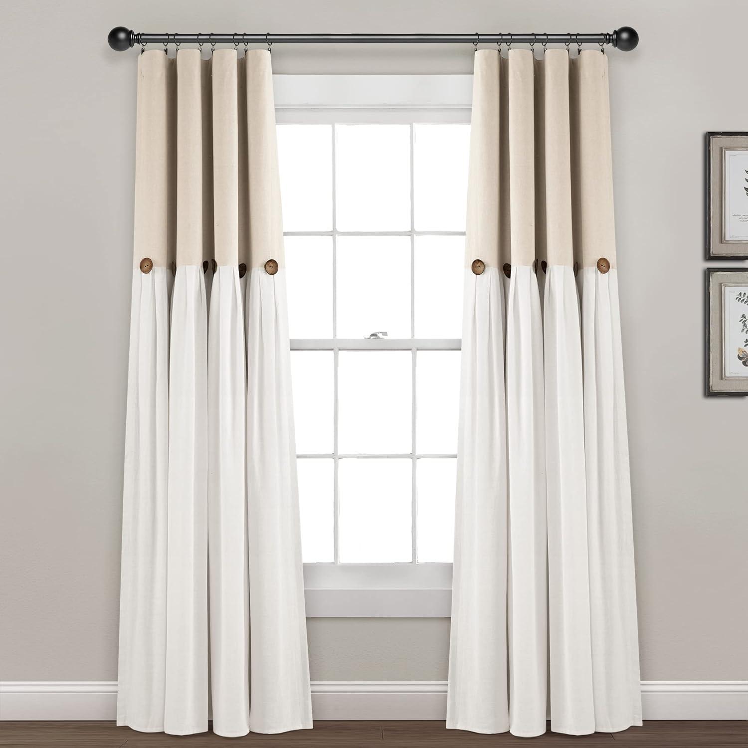 Lush Decor Linen Button Cotton Blend Blackout Curtain Single Panel