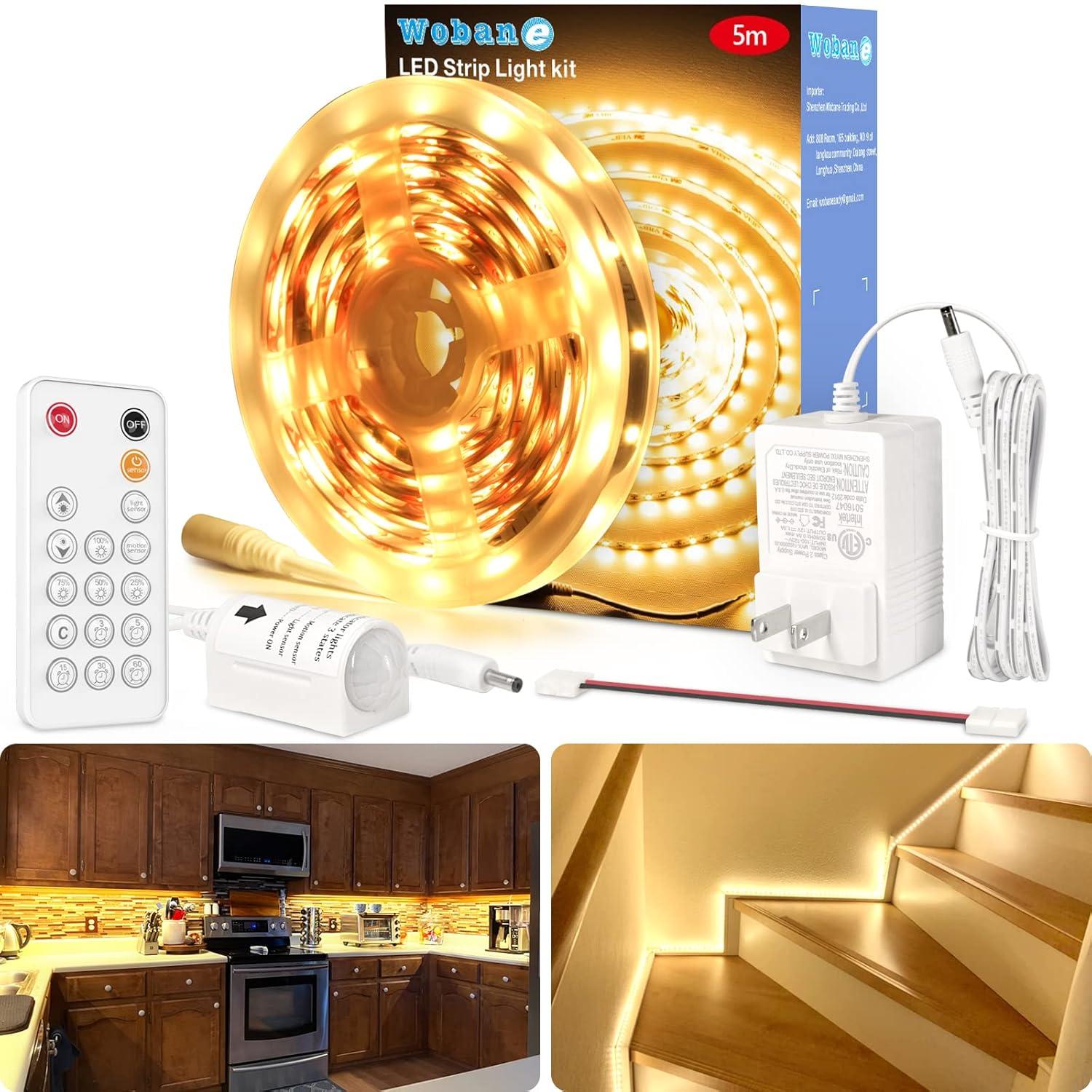 Warm White Dimmable LED Strip Lights: 16.4ft, RF Remote, ETL Listed Adapter