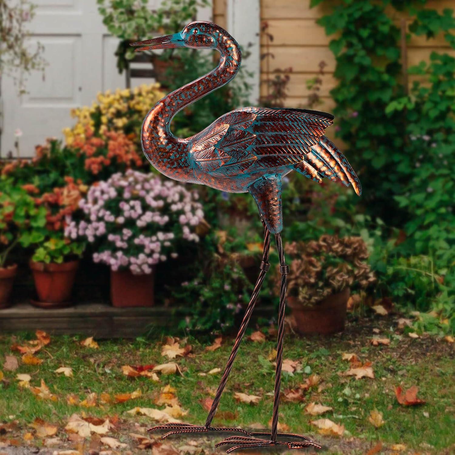 Natelf Garden Crane Statues for Outdoor, Standing Patina Heron Decoy Garden Sculptures, Metal Bird Art Lawn Ornaments for Patio Lawn Pond Backyard Decorations C49