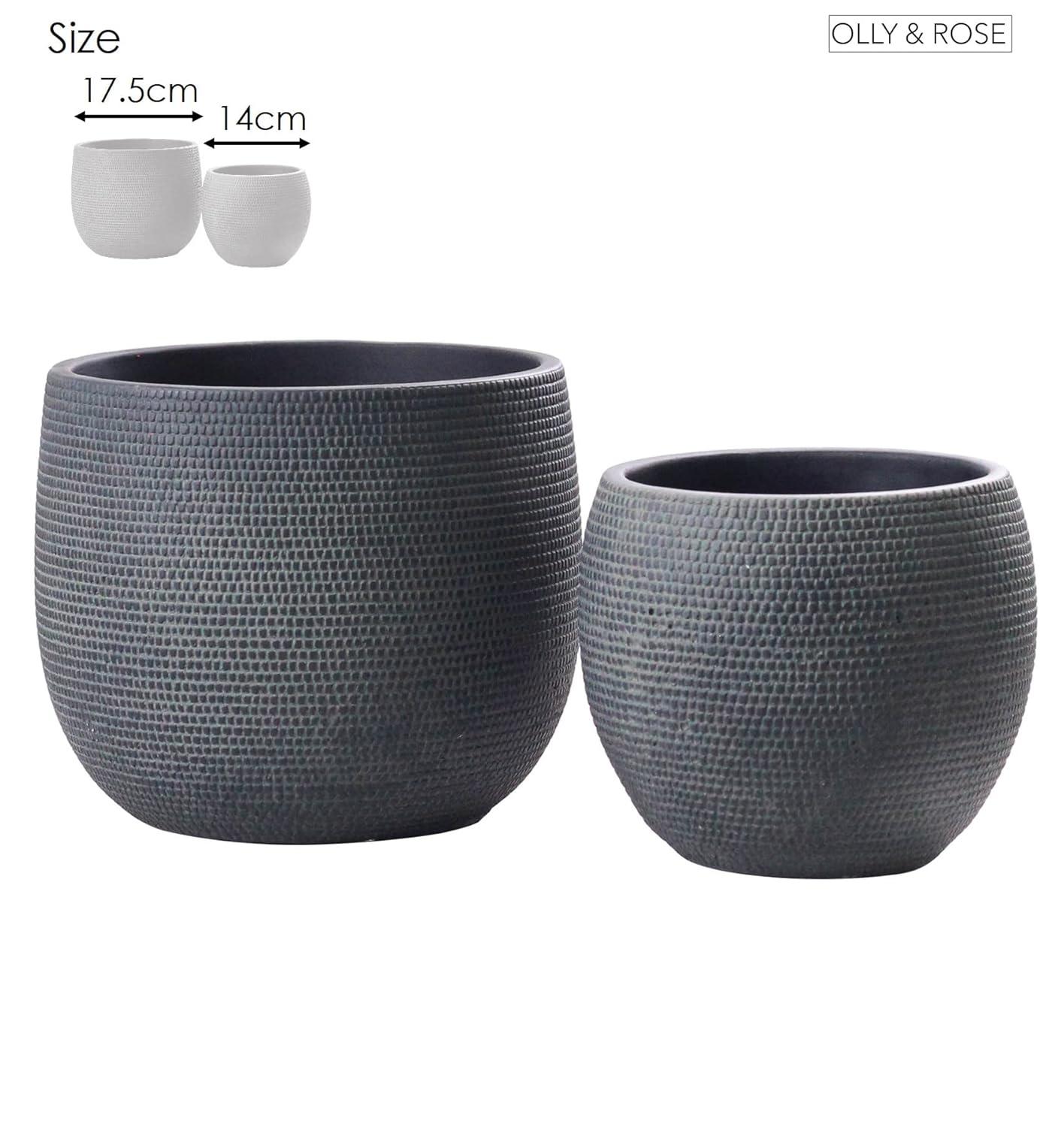 Olly & Rose Barcelona Ceramic Plant Pot Set 2 - Indoor & Outdoor Planters (Black)