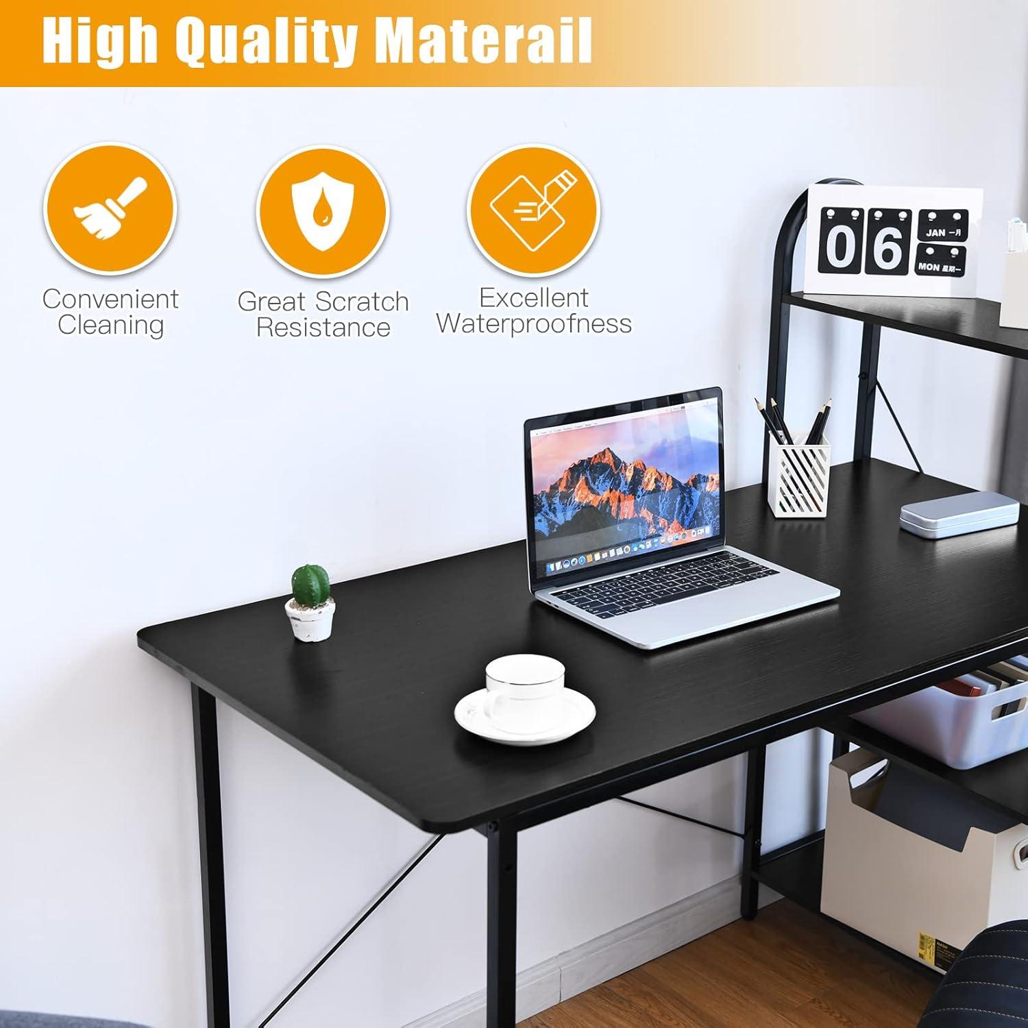 Costway 48'' Reversible Computer Desk Writing Workstation w/ Storage Shelf Rustic Brown