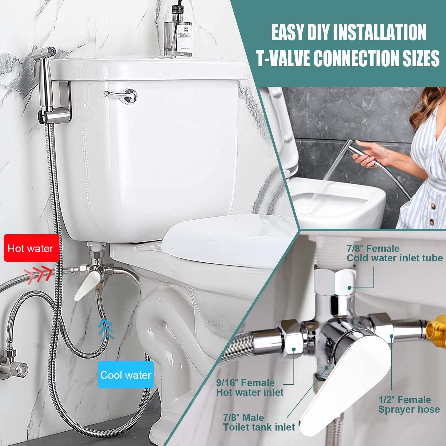 Handheld Bidet Sprayer for Toilet,Premium SUS304 Stainless Steel Bathroom Bidet Sprayer Attachment Set with Anti-Leak Hose&High Pressure, Ideal for Feminine Wash, Cloth Diaper Cleaning&Muslim Shower