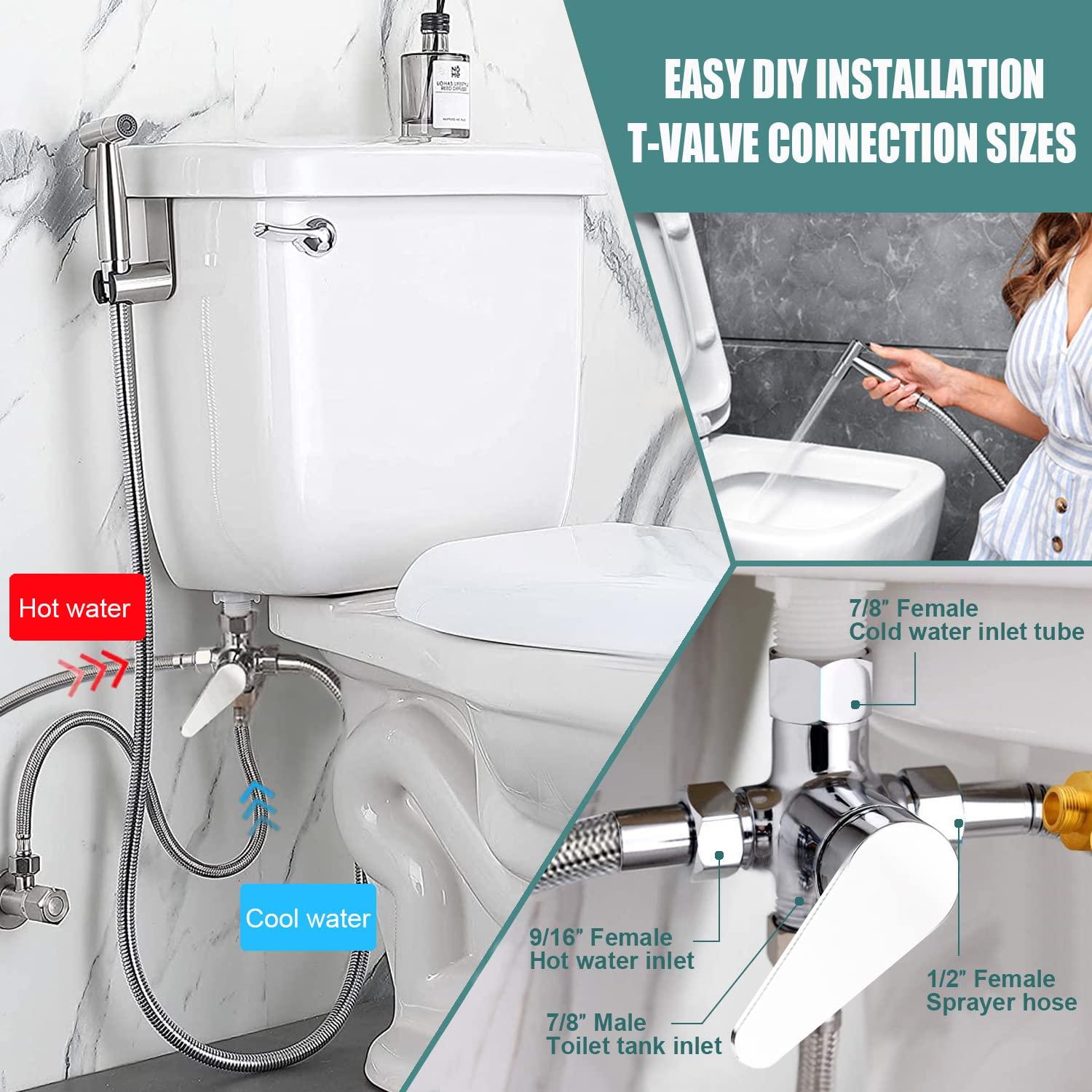 Handheld Bidet Sprayer for Toilet,Premium SUS304 Stainless Steel Bathroom Bidet Sprayer Attachment Set with Anti-Leak Hose&High Pressure, Ideal for Feminine Wash, Cloth Diaper Cleaning&Muslim Shower