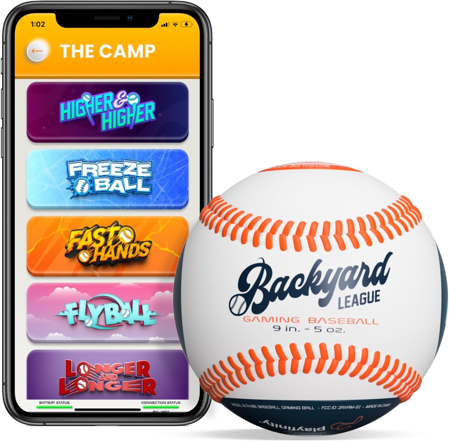 Playfinity Backyard League Gaming Baseball For Kids | Real Baseball with Sensors and App | Play, Train, Analyze and Connect with Others - White