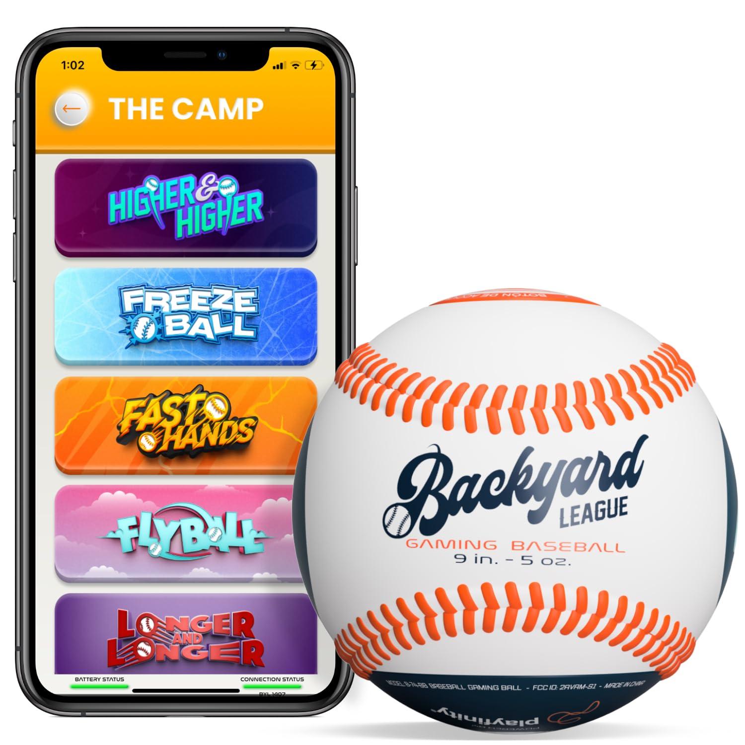 Playfinity Backyard League Gaming Baseball For Kids | Real Baseball with Sensors and App | Play, Train, Analyze and Connect with Others - White