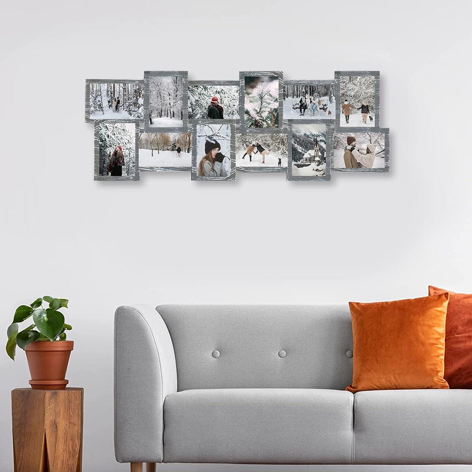 J.M.Deco Picture Frame Sets for Wall, 9 Opening Collage Frame, 6 x 4 With Family Friend's Memory, Rustic Distressed Photo Frame Wall Hanging for 4x6, Gold