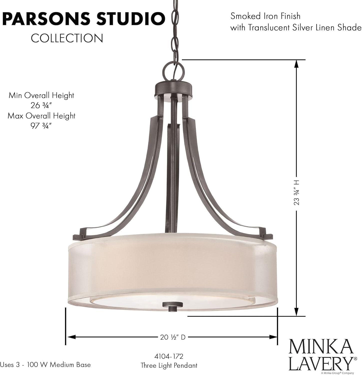 4104-172-Minka Lavery-Parsons Studio - Pendant 3 Light Translucent Sliver Linen in Transitional Style - 23.5 inches tall by 20.5 inches wide-Smoked