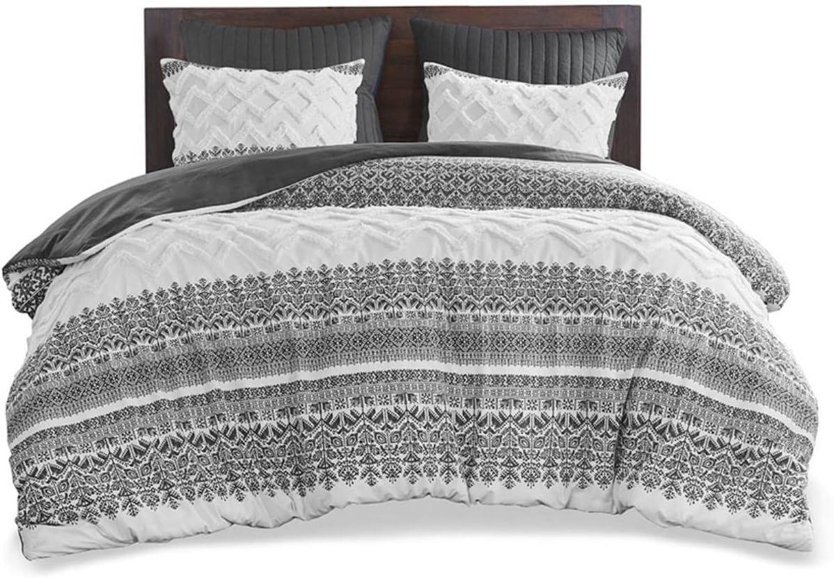 3pc Full/Queen Mila Cotton Duvet Cover Set with Chenille Tufting Gray - Ink+Ivy